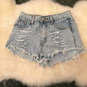 Eoenuel High-Waisted Acid Wash Denim Jean Shorts